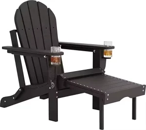 Modern HDPE Poly Lumber Outdoor Adirondack Chair With Ottoman Built in Cup Holder Deck Fire Pit Patio Furniture