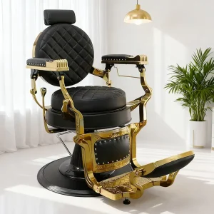 Modern Hair Salon Furniture Black Gold Styling Barber Chair Heavy Duty Rotation