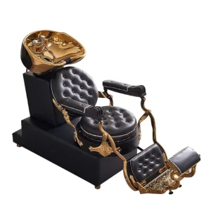 Modern Hair Salon Shampoo Chair with PU Leather Ceramic Basin Stainless Steel Frame Waterproof Commercial Spa Equipment