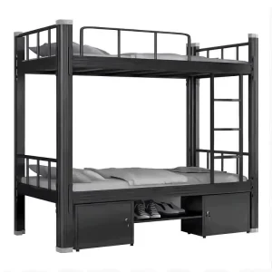 Modern Heavy Duty 2 Layers Metal Bunk Bed Iron Frame Storage Design Safety Guardrail with Ladder for Adults Home Apartment