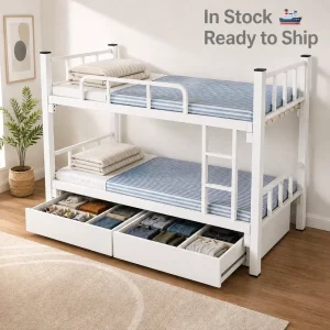 Modern Heavy Duty Double Decker Bunk Bed Easy Assembly Thickened Iron Frame Multi Layer Boards Full Size Dorm School Home Adult