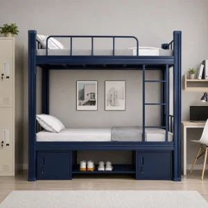 Modern Heavy Duty Metal Bunk Bed with Lockable Under Bed Storage Cabinets for School Dormitory Hotel Staff Housing