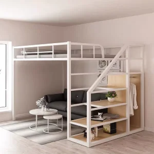 Modern Heavy Duty Metal Bunk Bed with Storage and Stairs for Dormitories