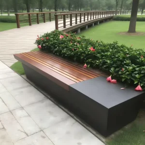 Modern Heavy Duty Metal Frame Garden Bench With Wooden Slats Weatherproof Outdoor Park Bench for Public Street Decor