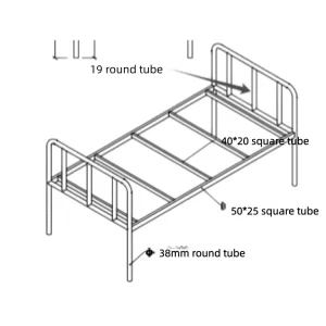Modern Heavy Duty Single Metal Bed Frame 38mm Tube Legs Powder Coated Steel Guardrails School Dormitory Hostel Hotel