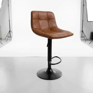 Modern Height Adjustable Bar Chair Rotatable PU Upholstered Bar Stool With Footrest Black Finish for Home