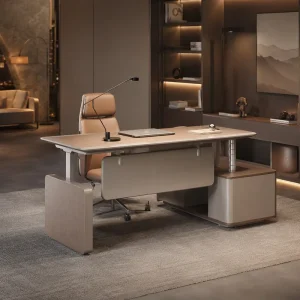 Modern Height Adjustable Executive Office Desk with Side Cabinet for CEO Manager Workspace