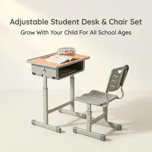 Modern Height Adjustable Student Desk Chair Set Drawer Breathable Seat Sturdy Metal Frame School Furniture