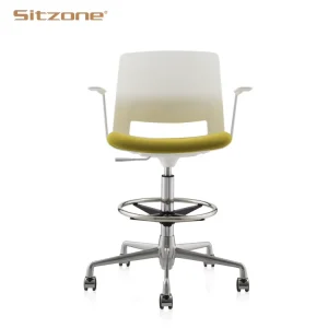 Modern High Adjustable White Plastic Frame Bar Stool Bar Chair with Armrest
