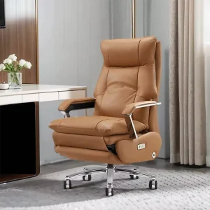 Modern High Back Executive Swivel Office Chair Ergonomic Genuine Leather Black with Wheels