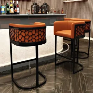 Modern High Back Metal Bar Chair with Adjustable Height for Commercial Use in Hotels Cafs Luxury Reception Desks
