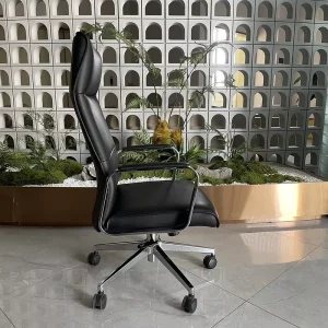 Modern High Back PU Leather Executive Office Chair with Chrome Armrests Swivel Base OEM Supplier