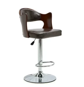 Modern High Back Swivel Bar Stool Real Leather Stainless Steel Nordic Furniture for Hotels Farmhouses Home Bars