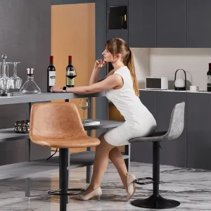 Modern High Bar Chair with PU Seat and Metal Frame for Cocktail Parties Pubs Living Rooms