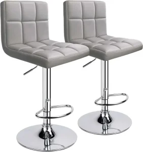Modern High Bar Stool Chair Counter Height Pu Leather Adjustable Gray Square Swivel Bar Stool With Back