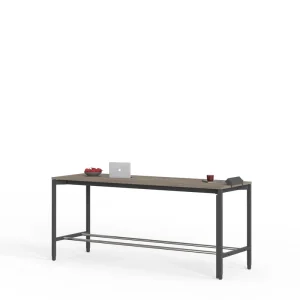 Modern High Bar Table with Dark Wood Top Black Metal Frame for Office Break Room