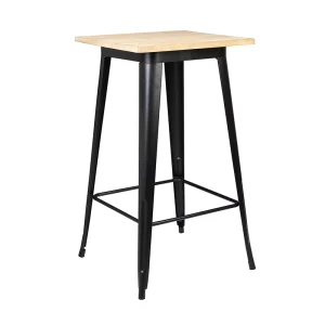 Modern High Bar Table with Sturdy Iron Frame & Wooden Tabletop for Restaurant Bar Outdoor Cafe Commercial Use