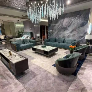 Modern High End Minimalist Sofa Set Soft Suede Fabric Diamond Tufted Armrest Gold Metal Base Luxury Home Living Room Furniture