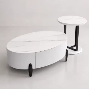 Modern High End Movable Mirrored Marble Top Wood Frame Coffee Tea Table Storage Durable Design Living Room Furniture