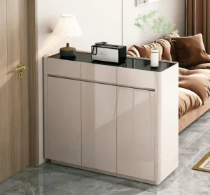 Modern High Gloss Eco Friendly Adjustable Shoe Cabinet 3 Door Large Capacity Entryway Storage Home Apartment Top