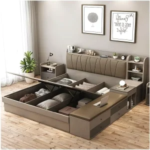 Modern High Grade Queen Size Bed Frame Storage Drawer Wood Panel Style Bedroom Furniture Sets Hotel Apartment Home ISO9001 JMY