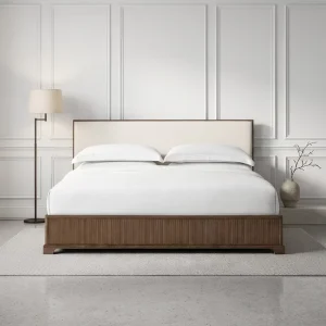 Modern High Quality Reeded Fabric Panel Bed Wood Bed Queen King Size Bedroom Furniture