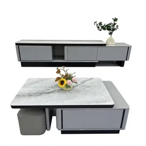 Modern High Tech Extendable Stone MDF Coffee Table Durable TV Cabinet Living Room Home Furniture Panel Style Apartment Use