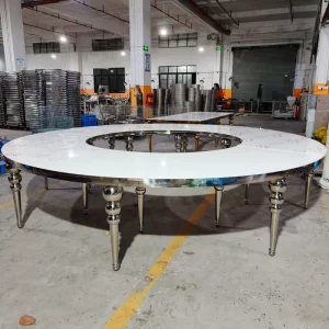 Modern High end Party Hotel Outdoor Supplies Silver Stainless Steel Frame Circular Wedding Banquet Table