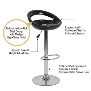 Modern Hollow Out Leather Bar Chair Metal Base High Gloss Swivel Stool for Contemporary Kitchen Bar Adjustable Stools