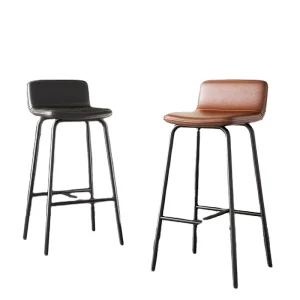 Modern Home Bar Chair with Simple Backrest Luxury High Stool for Front Desk Internet Wood and Metal Frame Design