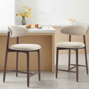 Modern Home Bar Stools Counter Height Bar Stools Wood Legs Beige Upholstery Kitchen Island Dining Room Counter