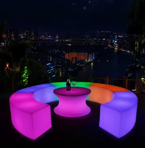 Modern Home Bar Waterproof PE Plastic Glowing Party Club Furniture Remote Control Luminous Curved Bench LED Light Bar Stool