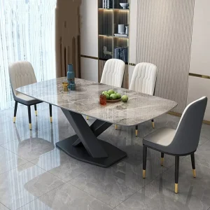 Modern Home Furniture Dining Table Set Light Luxury Marble Ceramic with 4 6 8 Upholstered Chairs Dining Room