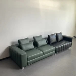 Modern Home Furniture Genuine Leather Modular Sofa with Sponge Seats and Stainless Steel Base for Mall Application