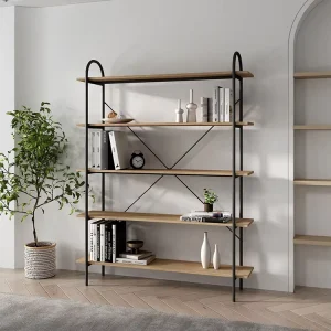 Modern Home Furniture Living Room Bedroom Dining Metal Frame Free Standing Storage Leaning Ladder Shelf 5 Tier Bookshelf
