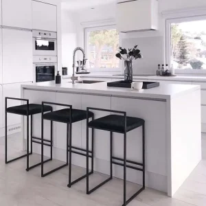 Modern Home Kitchen Bar Stool Black Plastic Metal Legs Iron Frame High Seating Breakfast Bistro Chair Dining Outdoor Wedding