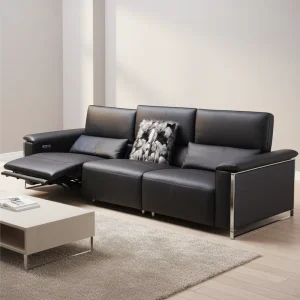 Modern Home Living Room Sofas Office Furniture Customization Electric Power Reclining 3 Seater Black Leather Sofa Couch