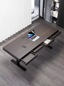 Modern Home Office Desk Convertible Height Adjustable with Sockets and Storage Drawers for Bedroom or Study