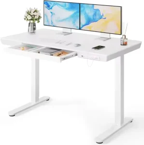 Modern Home Office Electric Height Adjustable 55 X 24 Inches Stand Desk with Dual Drawers 4 Memory Preset 2 Storage Hooks Black