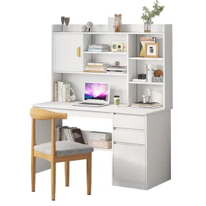 Modern Home Office Furniture Computer Desk with Bookshelf Simple White Studying Writing Computer Table With Drawers