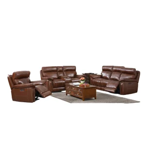 Modern Home Theater Genuine Leather Recliner Set 1+2+3 Extendable Wood Frame Sofa for Living Room