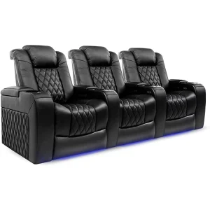 Modern Home Theater Leather Fabric Sofa Set with Adjustable Headrest and Reclining Features Three Seat Living Room Sofa