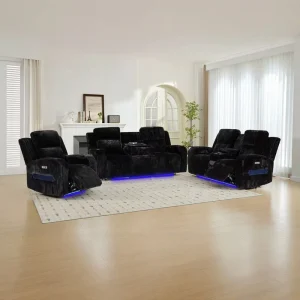 Modern Home Theater Seating Set Electric Recliner Sofa with LED Ambient Lighting and Cup Holders Power Motion Sofa for Villa