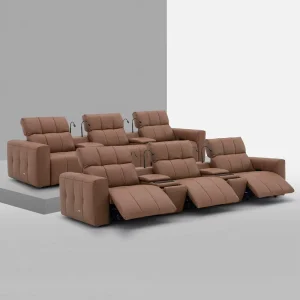 Modern Home Theater Seating Set Leather Electric Recliner Sofa with Reading Lights and Multimedia Consoles Tiered Cinema Chairs