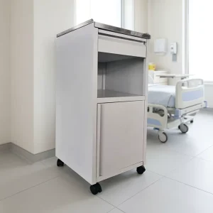 Modern Hospital Bedside Steel Locker Cabinet with Wheel Trolley 1 Drawer Medical Mobile Cabinet for School & Bedroom Use