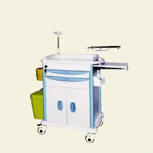 Modern Hospital Emergency Medical Trolley with 2 Drawers Trash Can Stainless Steel Silent Casters