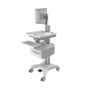 Modern Hospital Height Adjustable Mobile Plastic Medical Computer Cart with Foot Pedal