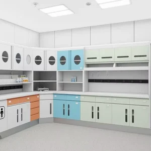 Modern Hospital Treatment Room Work Cabinets Steel Durable Key Lock School & Hotel Use Wall Mount 2 Door 3 Drawer 2 Shelves