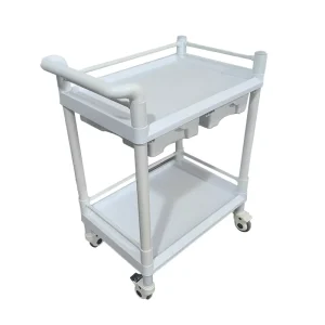 Modern Hospital Use 2 Tier ABS Plastic Multi functional Medical Treatment Trolley Cart with Drawer ISO13485 Certified
