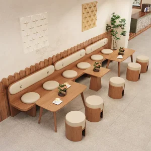Modern Hotel Cafe Furniture Solid Wood PU Leather Restaurant Sofa Booth Seating Table Chair Eco Friendly Easy Clean